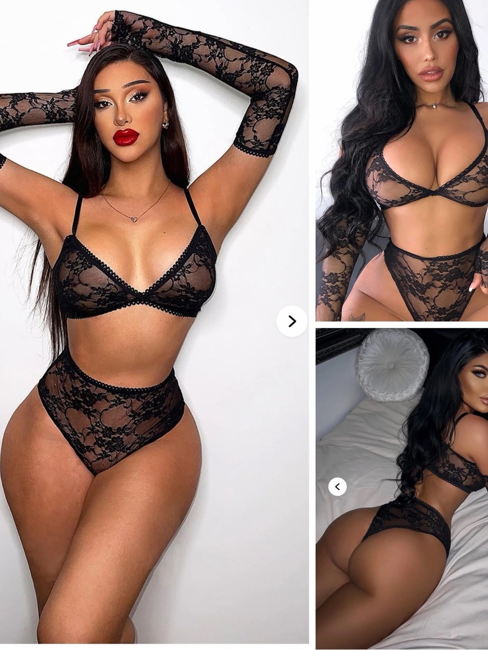 Fashion Nova Feels Good Being Bad 3 Piece Lace Set Black S NWT